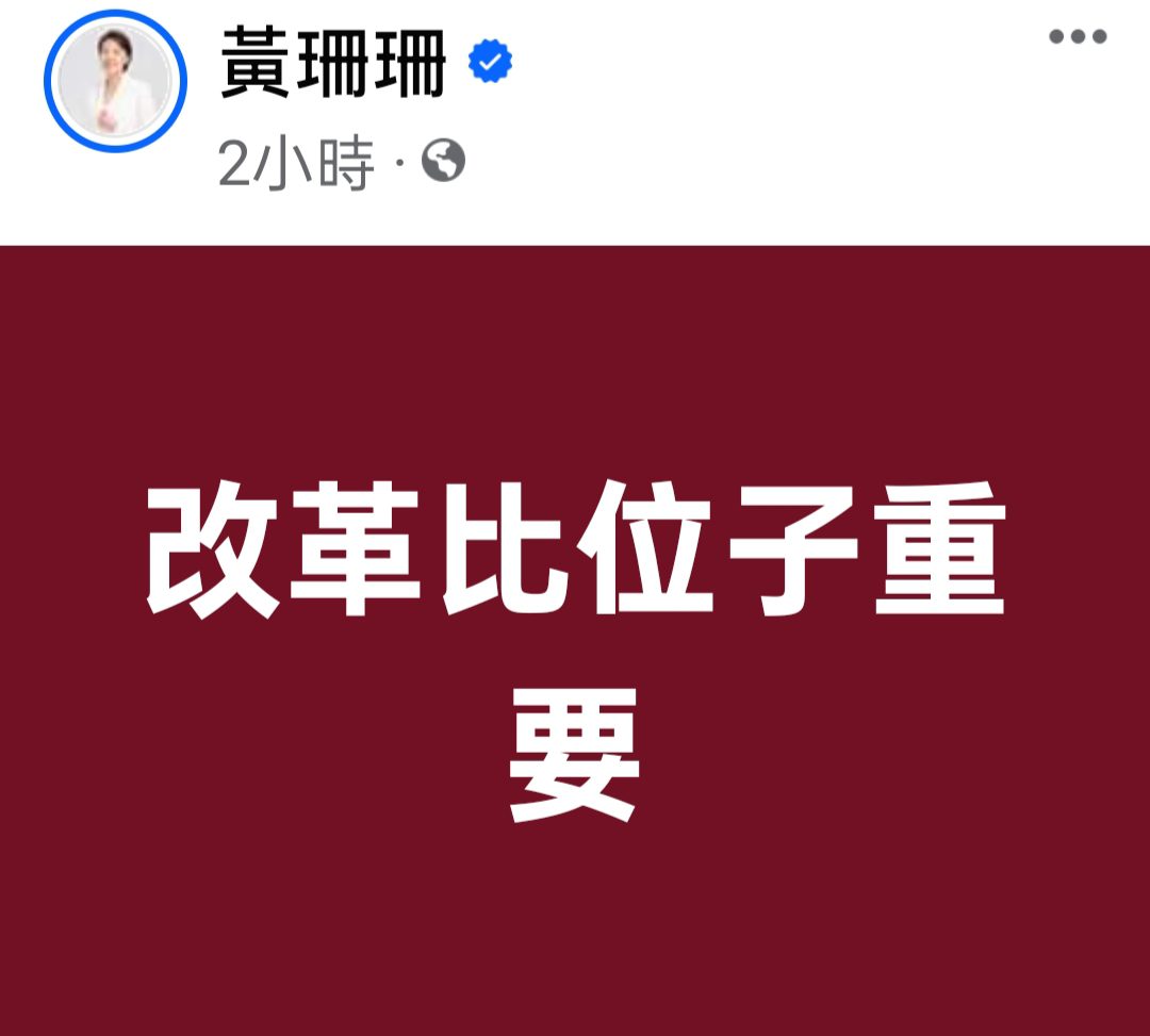 黃珊珊：「改革比位置重要」　逆風的烏鴉揶揄：「都是為改革啊，哪次不是了」