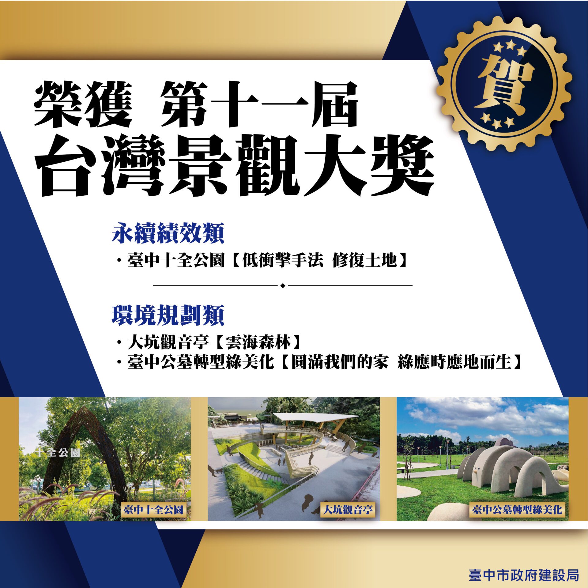 榮耀時刻！ 中市建設局奪3件台灣景觀大獎
