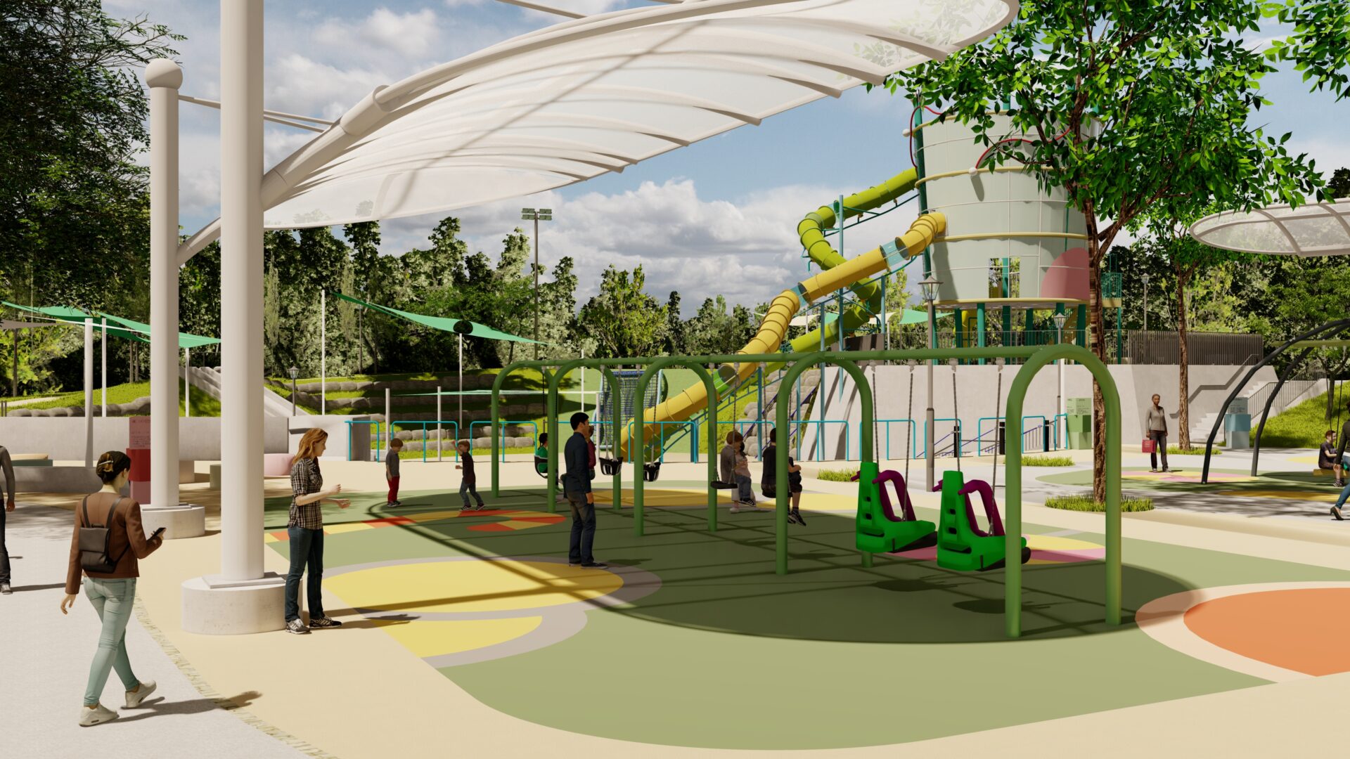 中市美樂地3.0結合超人氣公園 馬卡龍公園鞦韆區遮陽棚5月動工