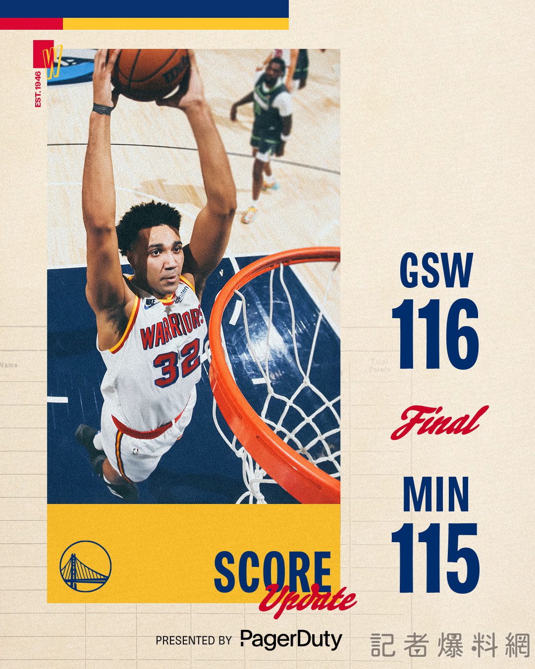 NBA/險些又翻船！柯瑞三分絕殺止敗 勇士險勝灰狼