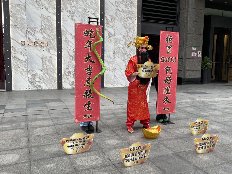 「財神爺」現身信義商圈 呼籲蛇年停止虐殺蟒蛇 「財神爺」現身信義商圈 呼籲蛇年停止虐殺蟒蛇