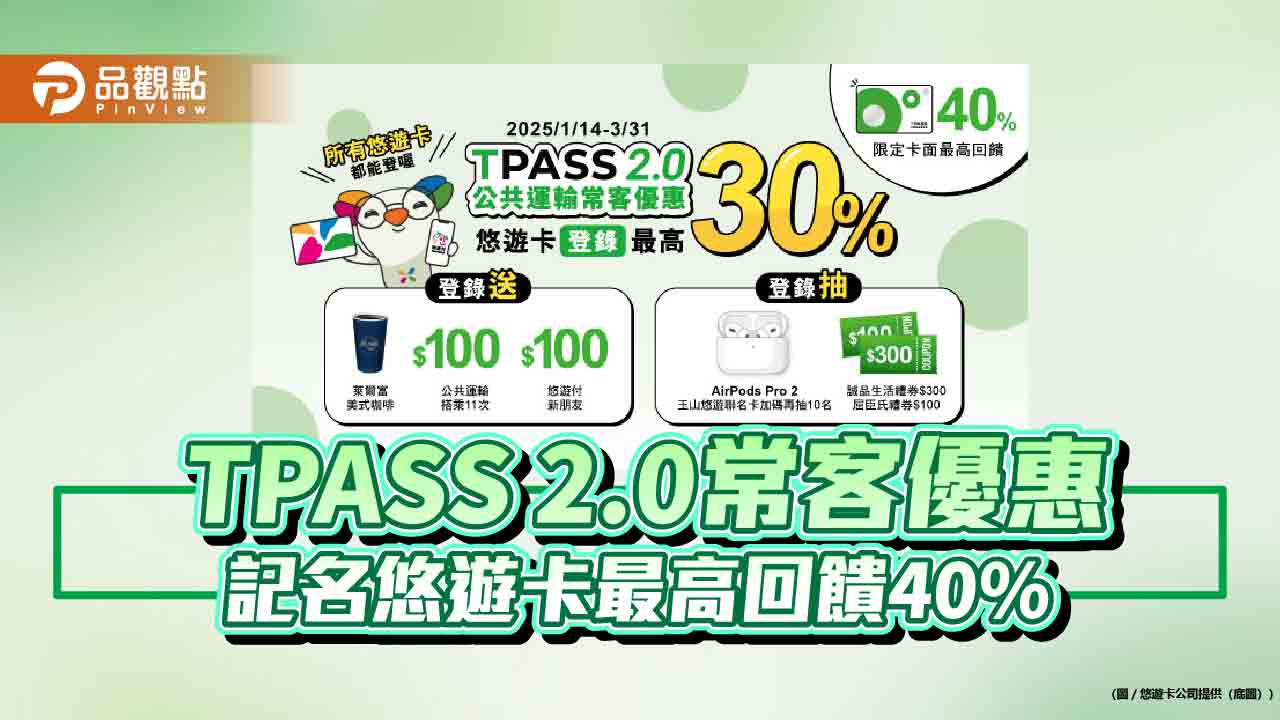 TPASS 2.0常客優惠 記名悠遊卡最高回饋40% TPASS 2.0常客優惠 記名悠遊卡最高回饋40%