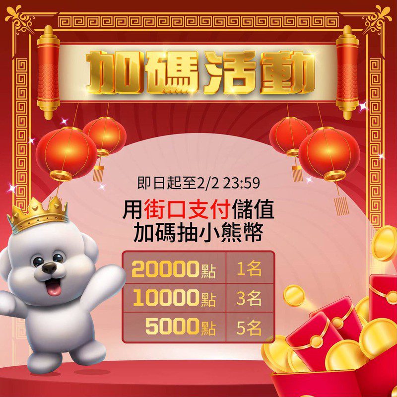 街口支付聯手小熊娛樂城 春節紅包再加碼 街口支付聯手小熊娛樂城 春節紅包再加碼