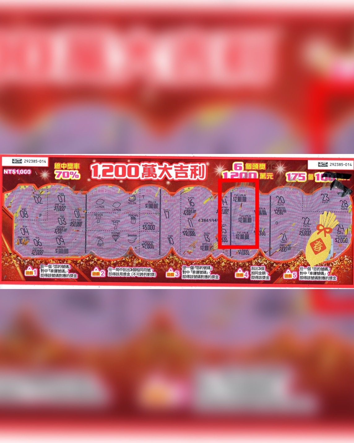 一語成讖!中壢婦人隨口吉祥話刮中1200萬頭獎 一語成讖!中壢婦人隨口吉祥話刮中1200萬頭獎