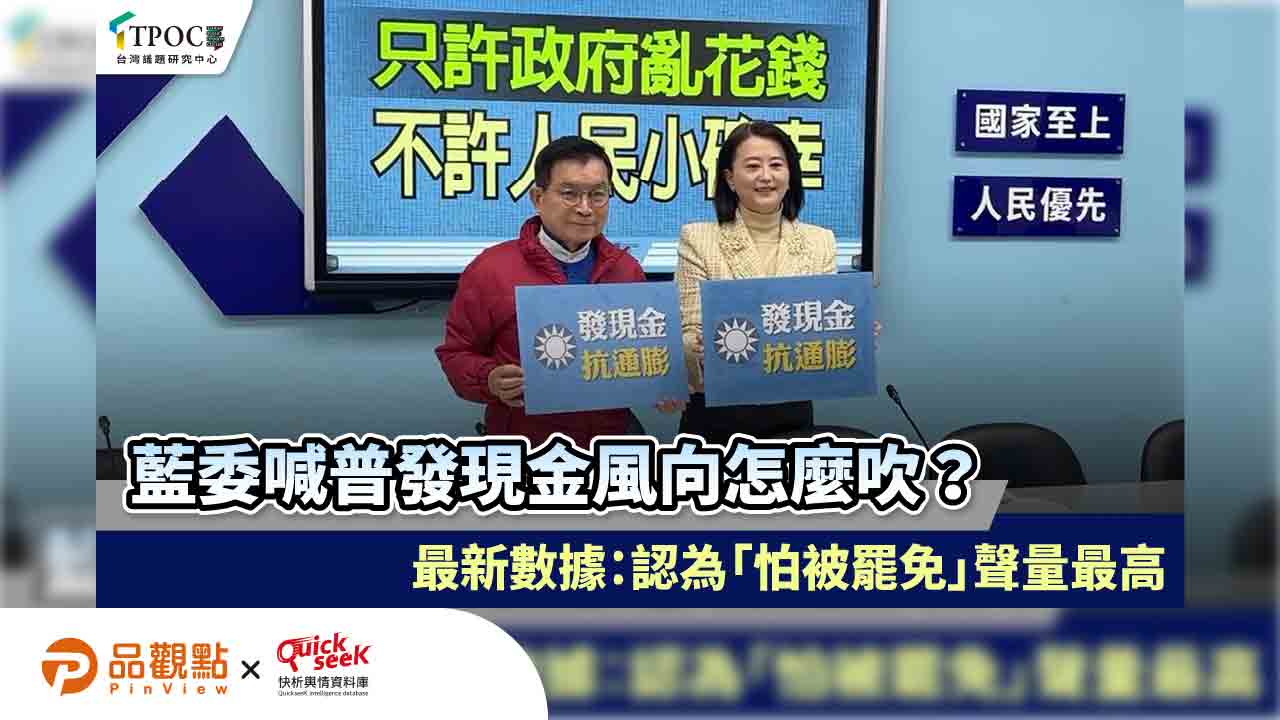 藍委喊普發現金風向怎麼吹？最新數據：認為「怕被罷免」聲量最高