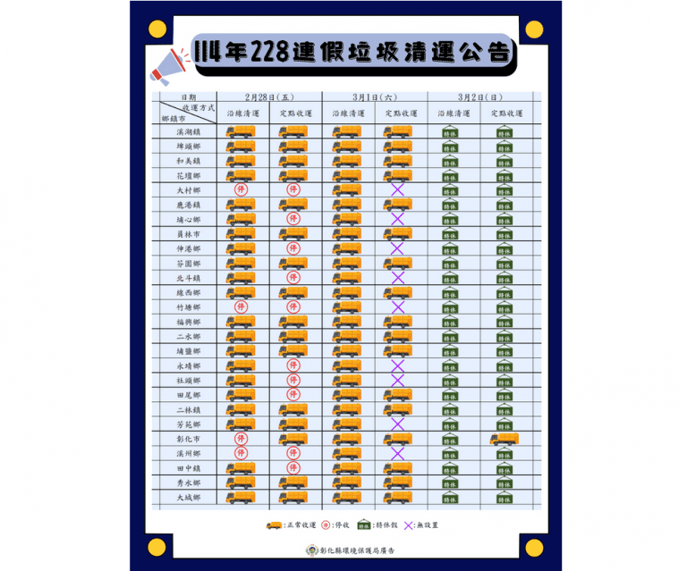228和平紀念日連假 垃圾收運時間有異動! 228和平紀念日連假 垃圾收運時間有異動!