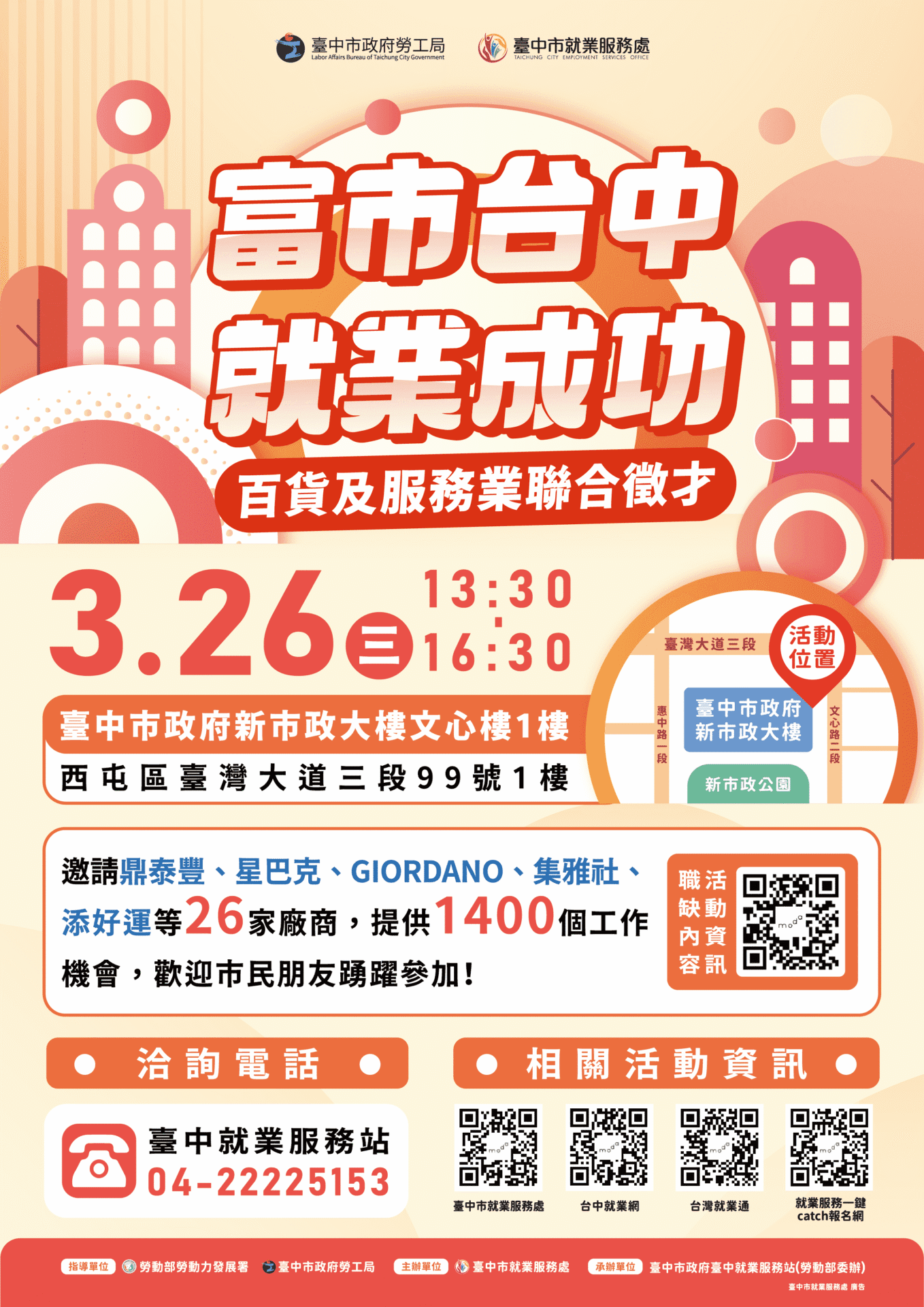 助新光三越受影響勞工轉業! 中市勞工局百貨及服務業徵才3/26登場 助新光三越受影響勞工轉業! 中市勞工局百貨及服務業徵才3/26登場