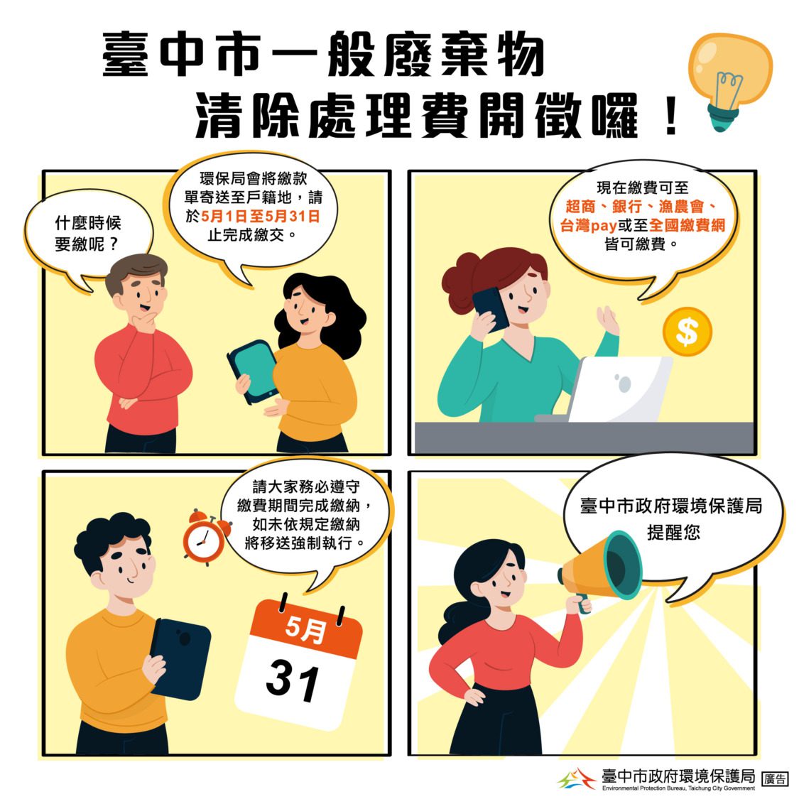 非自來水用戶5月開徵清除處理費 中市環保局提醒民眾期限內完成繳費