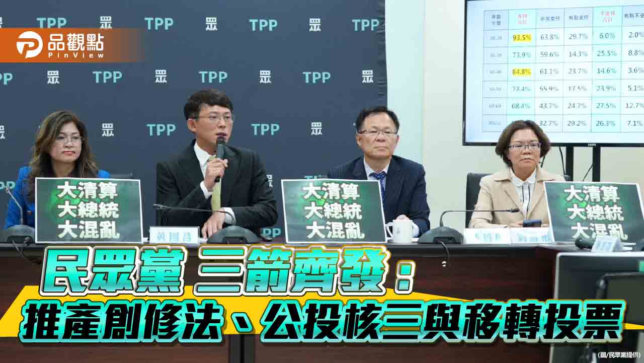 民眾黨三箭齊發：推產創修法、公投核三與移轉投票