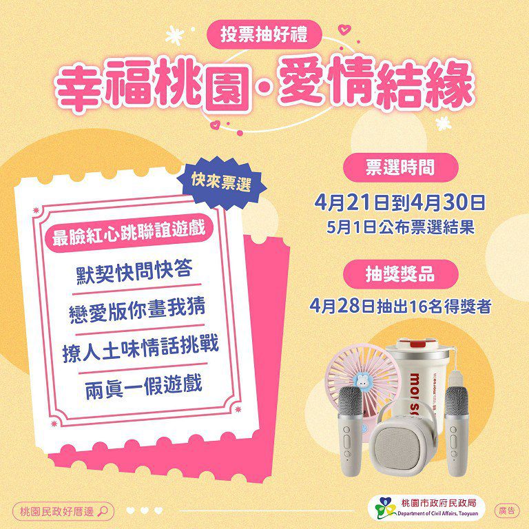 桃園單身聯誼快搶報名 80名額希望找到有緣人 桃園單身聯誼快搶報名 80名額希望找到有緣人