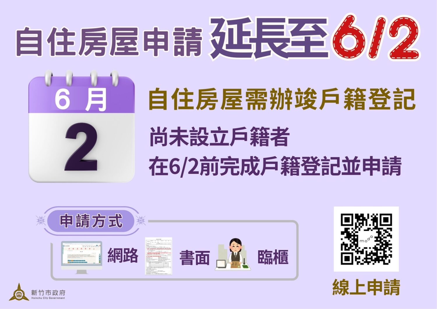 房屋稅自住申請延長至6/2 　竹市稅務局提醒未設戶籍民眾儘速設立保障自身權益