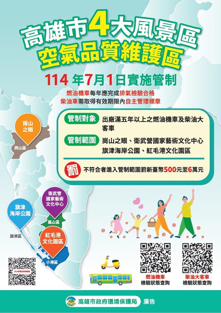 7月起4處風景區納入高雄市「空氣品質維護區」