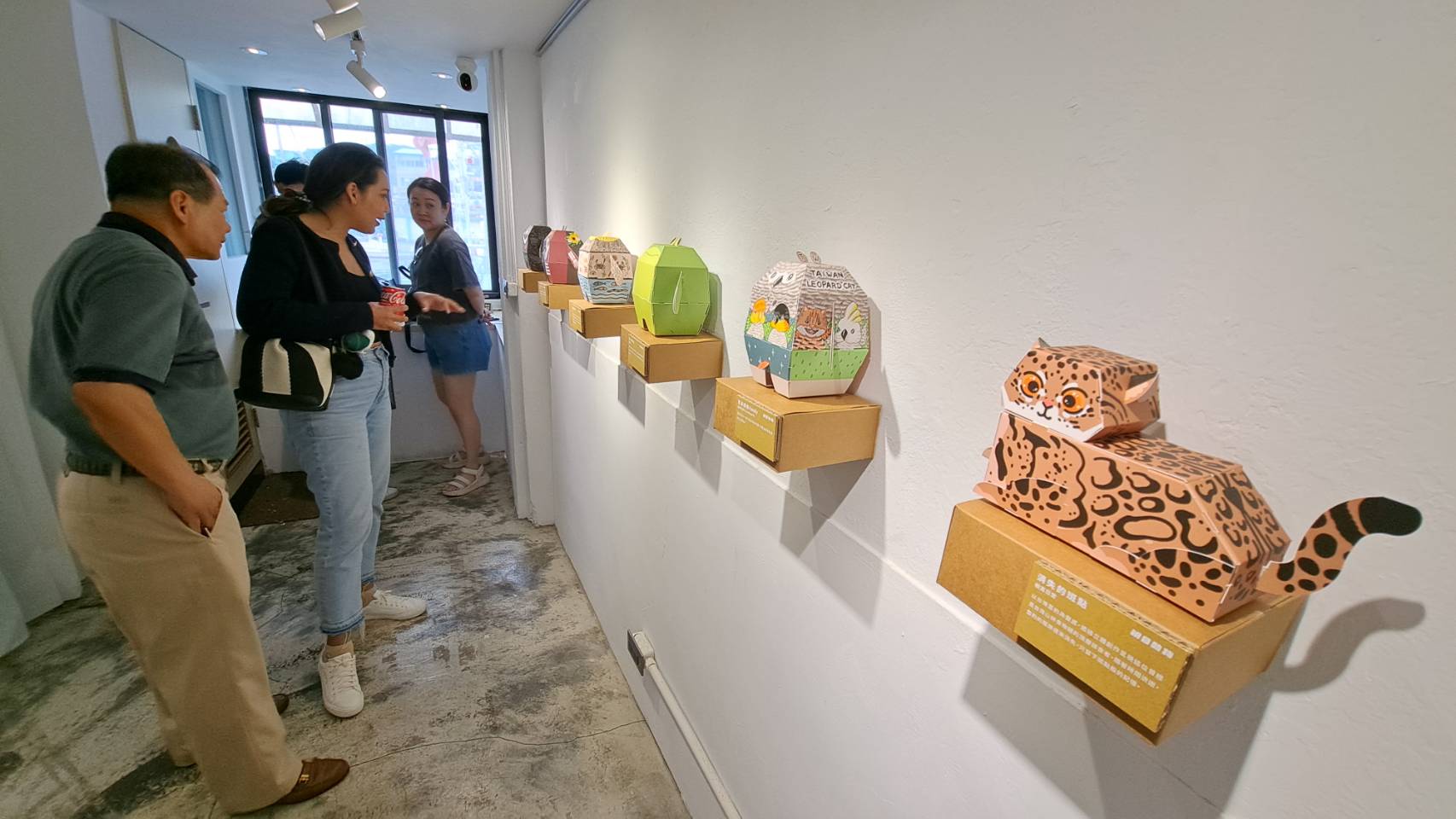 《明日動物》紙模型創作展以藝術與設計為媒介,聚焦台灣黑熊、石虎等瀕危物種,邀請觀眾透過創作反思人類與自然的關係,吸引了許多來正濱漁港彩色屋拍照的民眾前來欣賞。