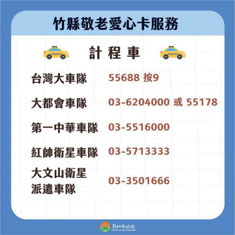 提昇敬老愛心計程車服務量能 竹縣派遺車隊再+1 提昇敬老愛心計程車服務量能 竹縣派遺車隊再+1