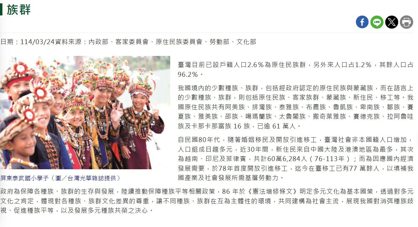 行政院網站族群分布數據解讀　隱藏的臺灣文化認同危機