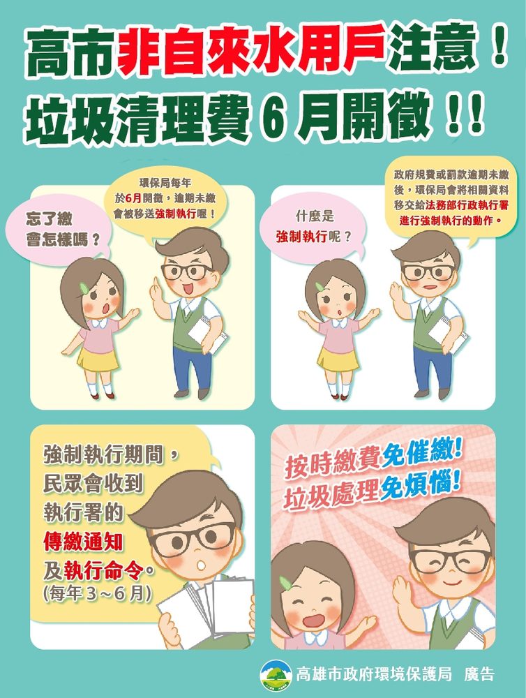 高市非自來水 14782用戶注意! 垃圾清理費6月開徵 高市非自來水 14782用戶注意! 垃圾清理費6月開徵
