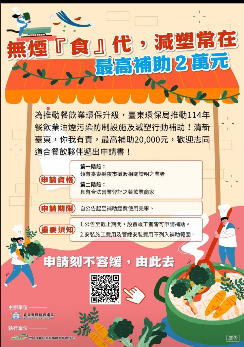 臺東環保局推夜市油煙防治補助 尚有名額歡迎攤商踴躍申請