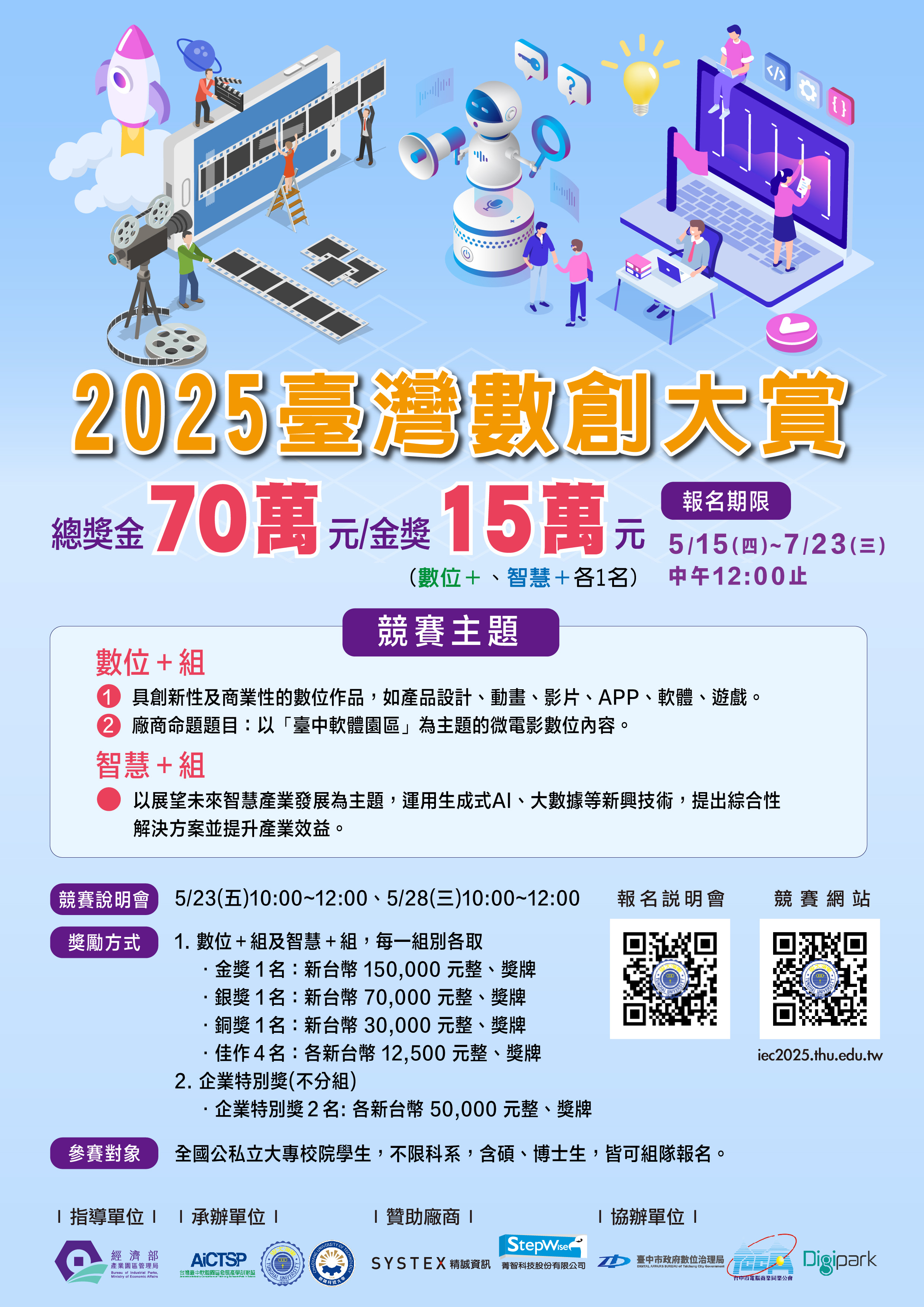 數創再升級「2025臺灣數創大賞」　強勢登場 總獎金高達70萬元　邀青年齊挑戰數位未來
