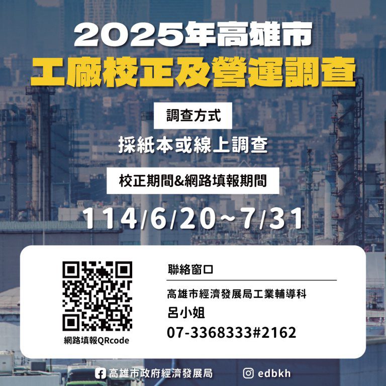 工廠業者請留意 高雄市工廠校正與營運調查6月20日啟動網路填表快速方便 工廠業者請留意 高雄市工廠校正與營運調查6月20日啟動網路填表快速方便