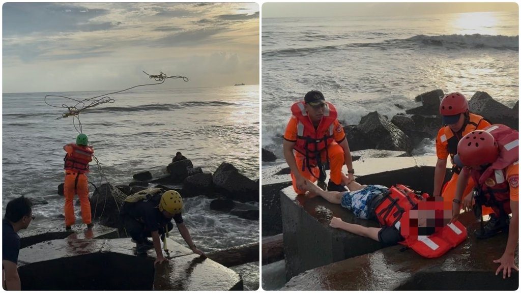 台南黃金海岸方舟戲水險滅頂 攀附消波塊求援 台南黃金海岸方舟戲水險滅頂 攀附消波塊求援