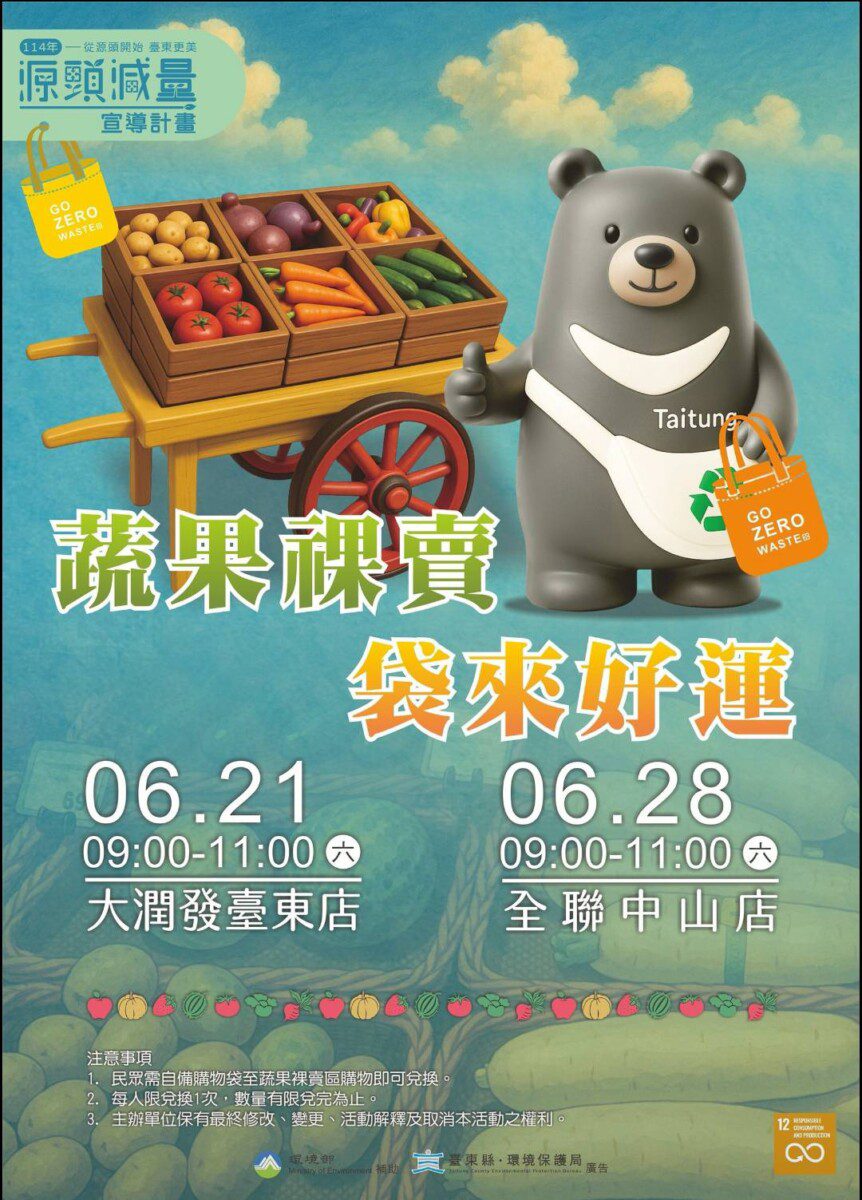 根莖蔬果不穿塑膠衣 臺東環保局攜手在地業者響應減塑行動