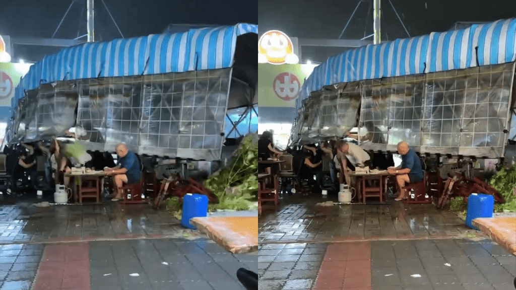 有片／台南小吃攤「遮雨棚吹起」民眾遭重壓　驚悚畫面曝