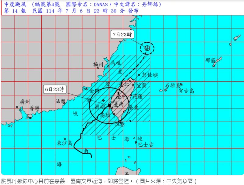 全台警戒！丹娜絲轉中度颱風　陸上警再度擴大
