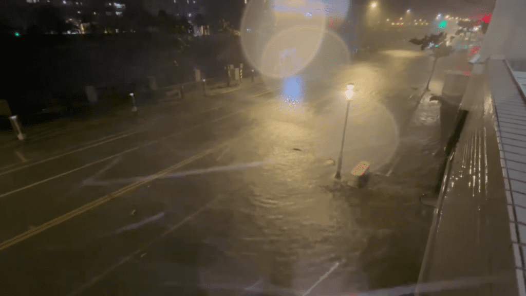 有片／中颱丹娜絲虐台！雨彈轟炸「安平運河」滿出來　開車像開船