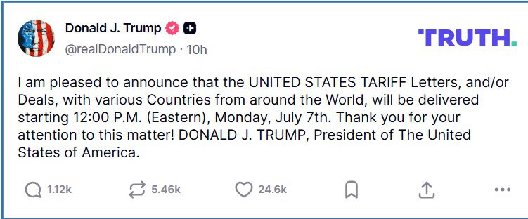 關稅通知信來了!川普:美東時間7日中午開始發送 白宮經濟顧問:哪幾國會收到看新聞就知 關稅通知信來了!川普:美東時間7日中午開始發送 白宮經濟顧問:哪幾國會收到看新聞就知