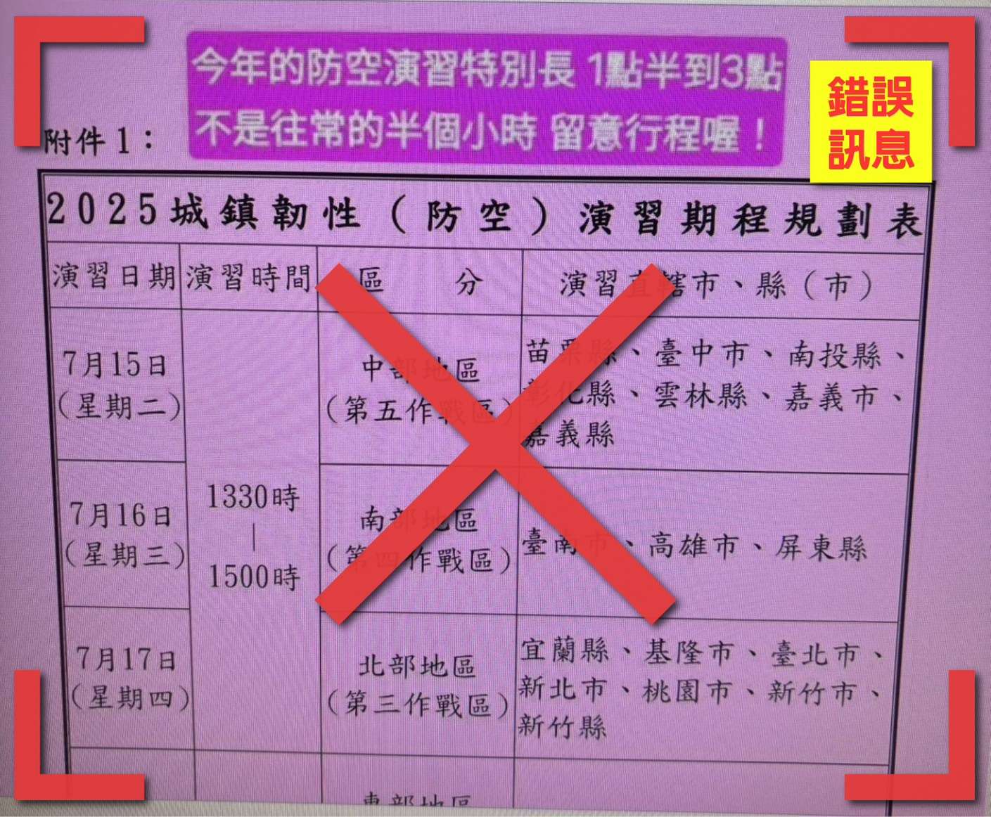 今年防空演習時間特別長?警政署澄清:仍為半小時 今年防空演習時間特別長?警政署澄清:仍為半小時
