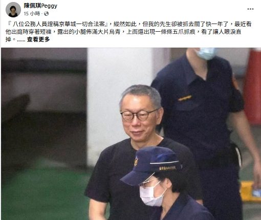 陳佩琪控柯文哲被當死刑犯對待　不會忘記”這兩人得意的嘴臉”