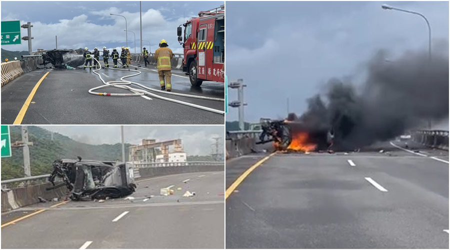 影音/國5自撞火燒車 目擊者:1名駕駛受困! 影音/國5自撞火燒車 目擊者:1名駕駛受困!