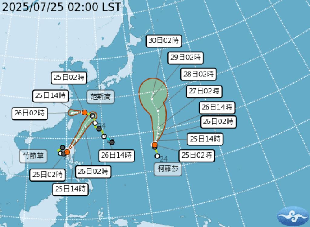 三颱共舞!范斯高颱風逼近北台灣 今下半天雨區將南移 中南部防大雨 三颱共舞!范斯高颱風逼近北台灣 今下半天雨區將南移 中南部防大雨
