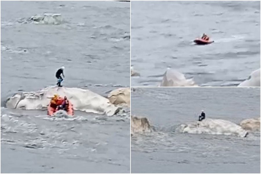 影音/男子漂漂河困沙洲 水陸空齊救援