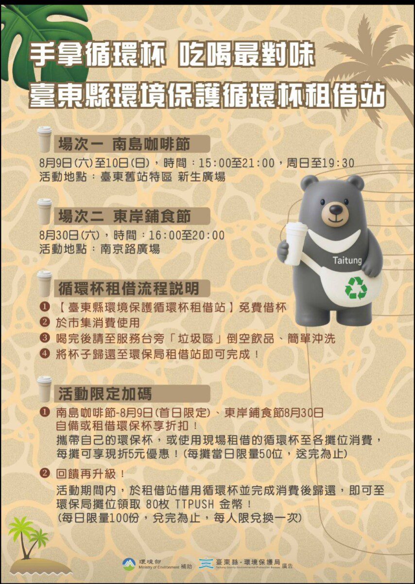 手拿循環杯 吃喝最對味 臺東環保局推市集減廢新日常 為永續加分