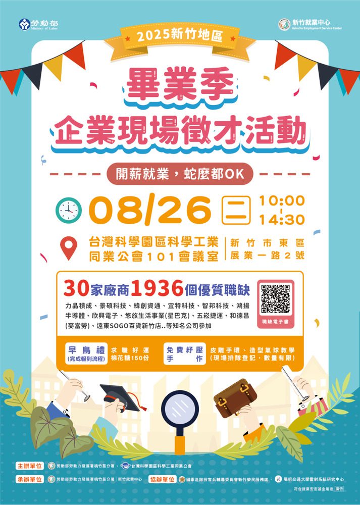 搶先卡位高薪缺 新竹8/26徵才上千職缺等你挑戰75K 搶先卡位高薪缺 新竹8/26徵才上千職缺等你挑戰75K