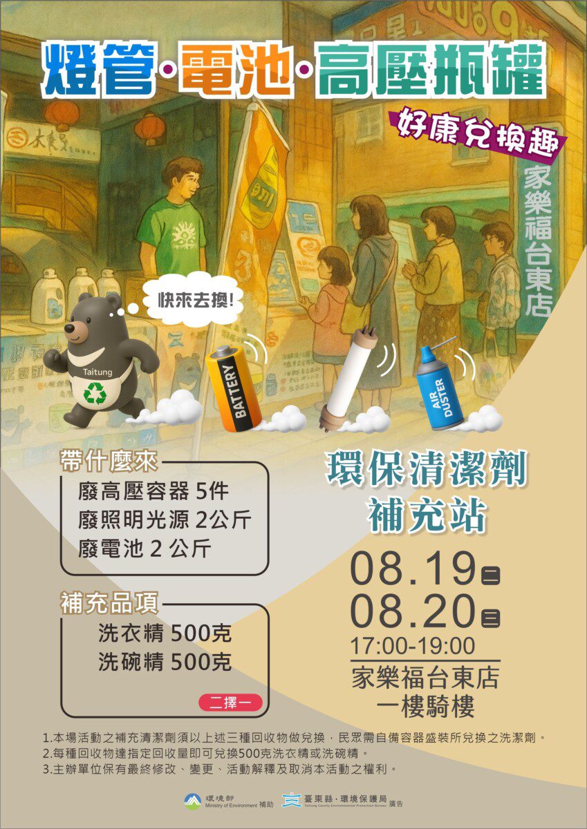 台東縣環保局攜手家樂福 19日起連續辦理兩天回收好康活動