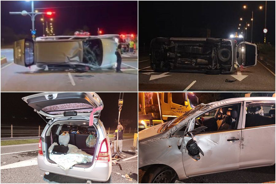 影音/翻車釀4大人3小孩擦挫傷 駕駛:閃貓咪失控 影音/翻車釀4大人3小孩擦挫傷 駕駛:閃貓咪失控