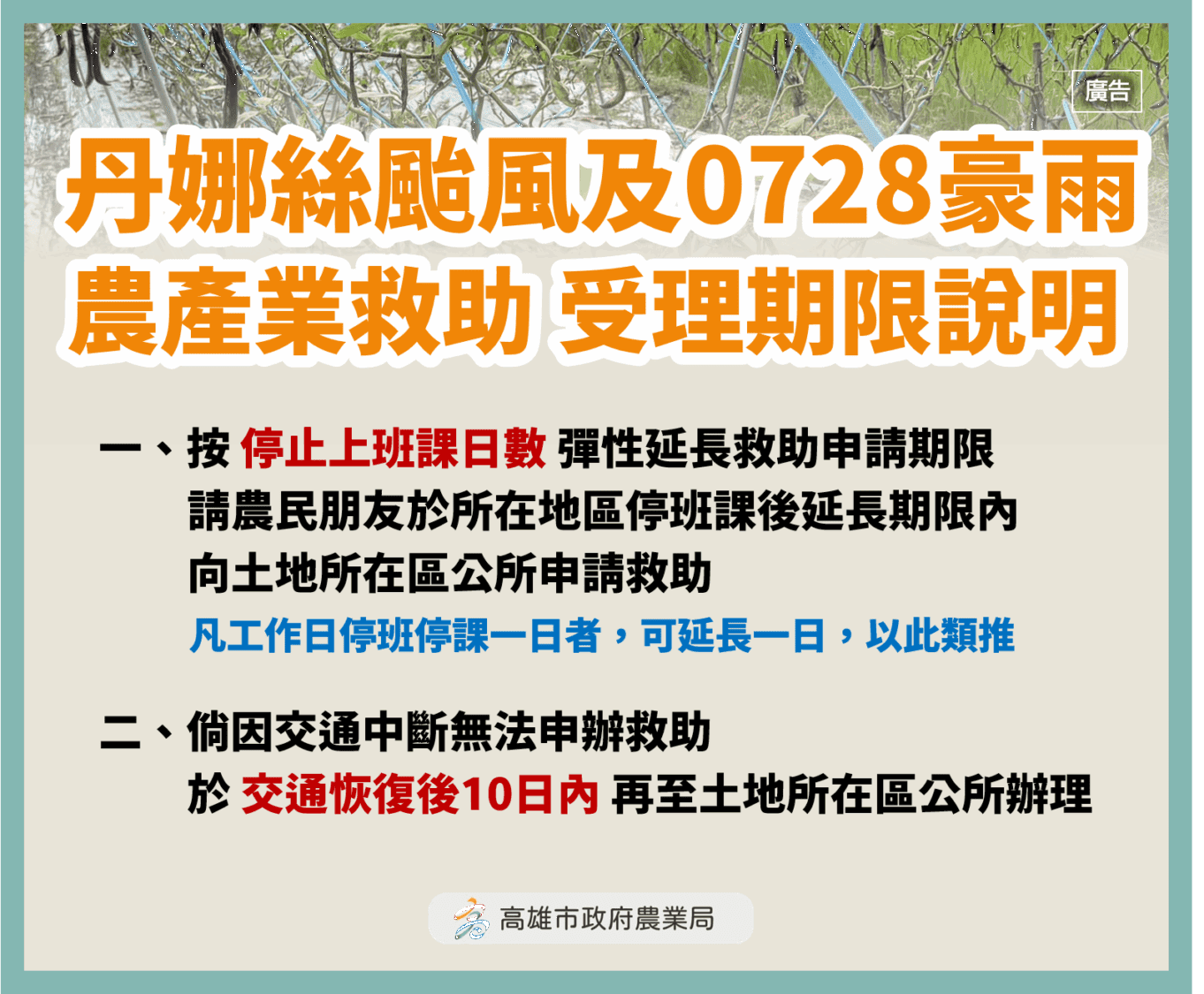 高雄農業局爭取颱風災後救助延期 保障農民權益 高雄農業局爭取颱風災後救助延期 保障農民權益