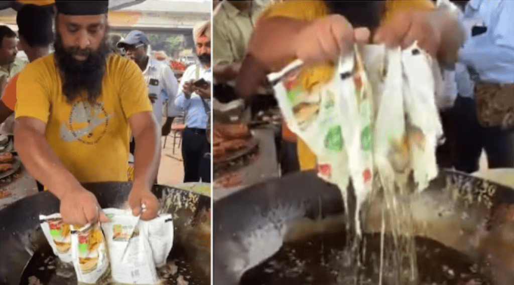影／你可以不吃但一定要請你朋友吃！印度小販將塑膠袋放進滾油炸開　影片引發眾怒