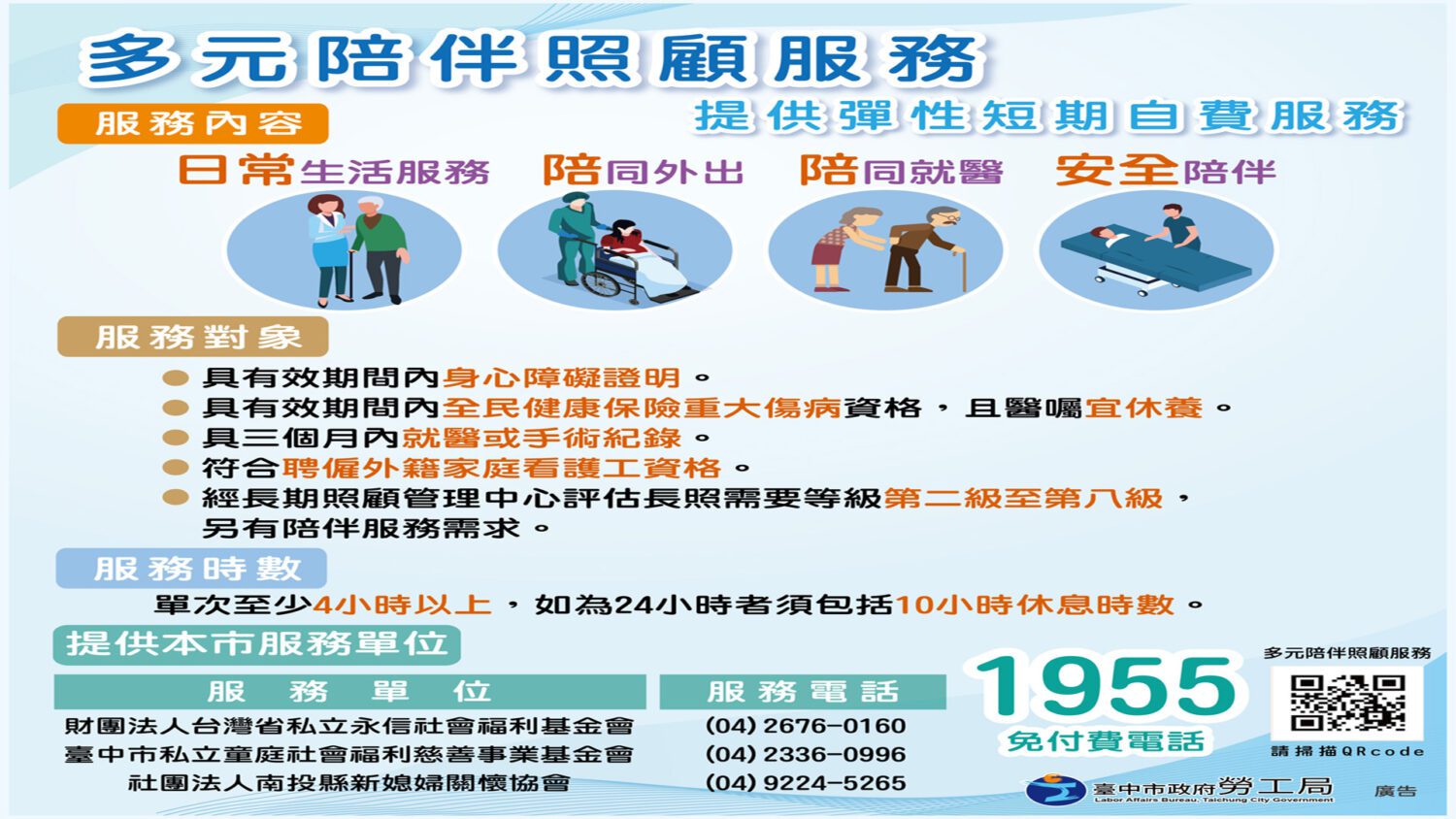 台中市政府『多元陪伴彈性照顧服務』  為家庭『臨、短、急』紓解照護壓力