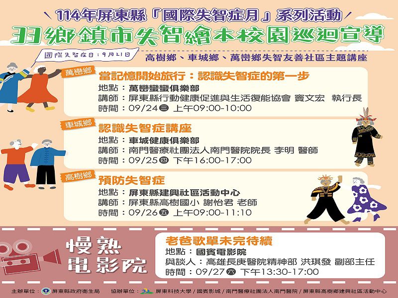 2025國際失智月「勇敢發問,溫柔陪伴」 屏縣府舉辦多元活動邀民眾理解失智、預防失智 2025國際失智月「勇敢發問,溫柔陪伴」 屏縣府舉辦多元活動邀民眾理解失智、預防失智