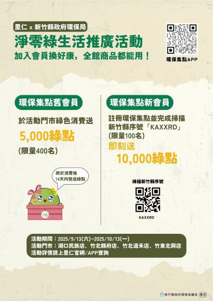 竹縣鼓勵綠色消費      結合企業推三大主題活動贈環保綠點換好康