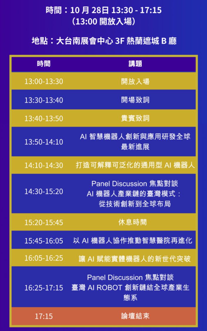 臺南AI智慧機器人產業發展論壇10月登場 臺南AI智慧機器人產業發展論壇10月登場