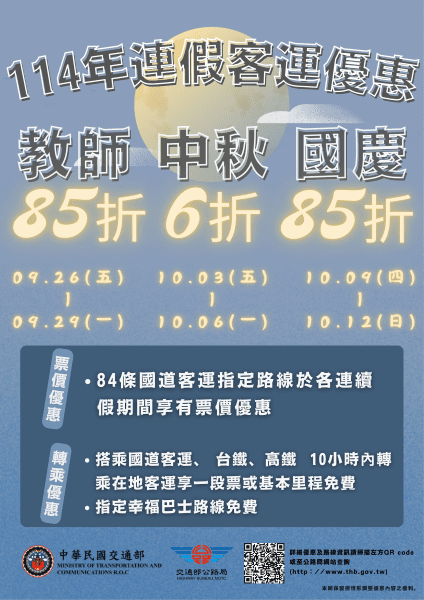 中秋連假返鄉出遊　搭乘公共運輸安全又實惠