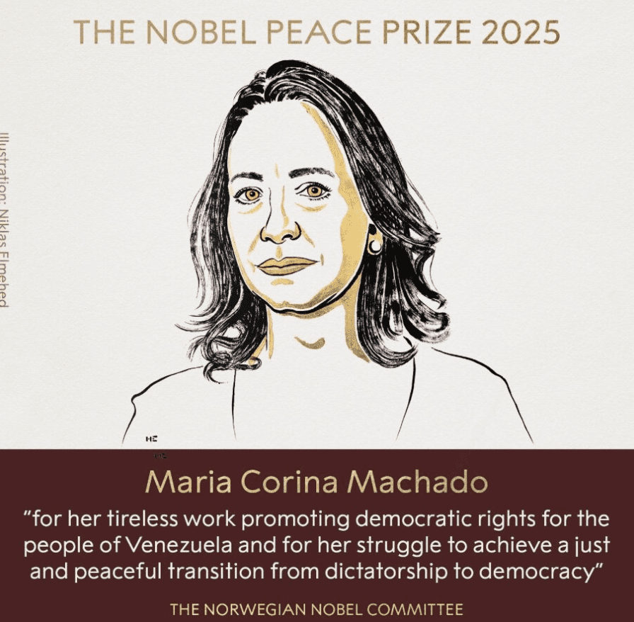 2025年諾貝爾和平獎揭曉 委內瑞拉反對派領袖馬查多獲殊榮