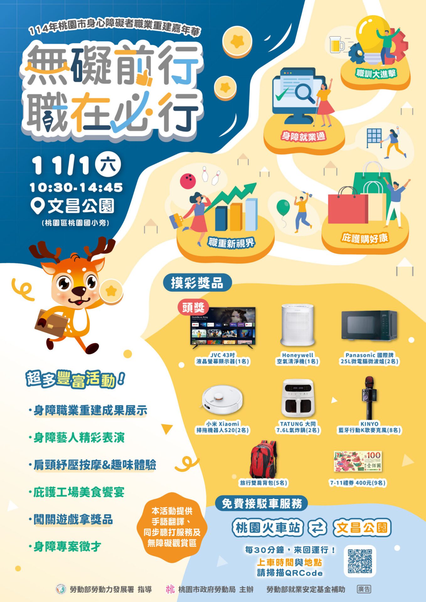 桃市府身障職業重建嘉年華 11/1文昌公園熱鬧登場 展現職重亮眼成果 邀民眾同樂闖關抽大獎 桃市府身障職業重建嘉年華 11/1文昌公園熱鬧登場 展現職重亮眼成果 邀民眾同樂闖關抽大獎