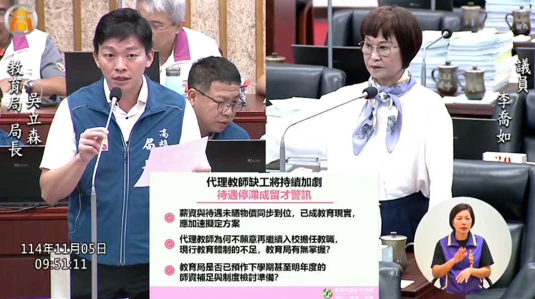 李喬如：代理教師缺工加劇，待遇停滯已成留才警訊