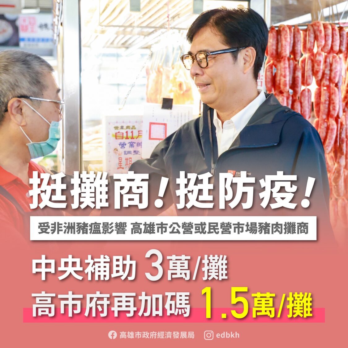 聯合傳統市場豬肉攤商挺防疫顧生計　高市府加碼補助1.5萬元