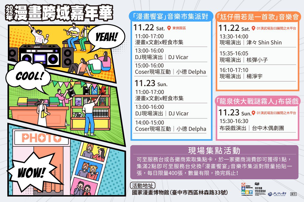 2025年漫畫跨域嘉年華 11/22-23臺中國家漫畫博物館精彩登場